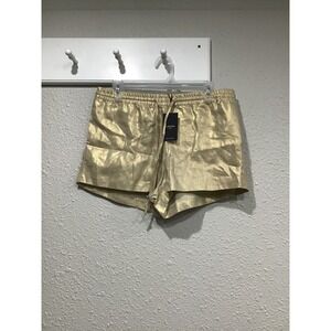 NWT Nacre Voyage Metallic Gold Linen Shorts Women's L Resort Boho Vacation Luxe